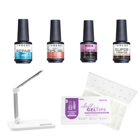 Kit Soft gel tips com lâmpada open flex LED/UV Inocos