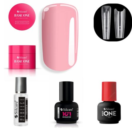 Kit de gel com Moldes Sandwich Coffin (ref.0008)- Gel de construção Dark French Pink 50g UV Silcare - sem TPO