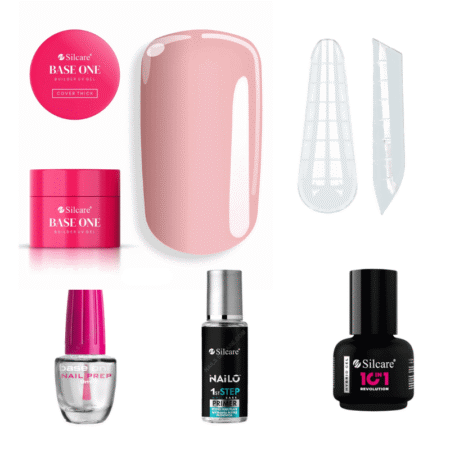 Kit de gel Cover Thick 100g com Moldes F1 Amêndoa Russa Silcare ref 535