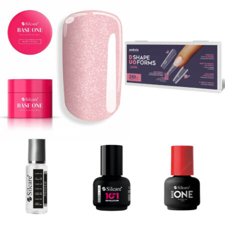 Kit de gel com Moldes Sandwich Coffin Andreia- Gel de construção Shimmer Misty Rose 50g UV Silcare - sem TPO