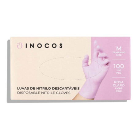 Luvas de Nitrilo Sem Pó Rosa Claro - Tamanho M - Inocos