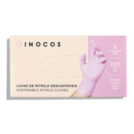 Luvas de Nitrilo Sem Pó Rosa Claro - Tamanho S - Inocos