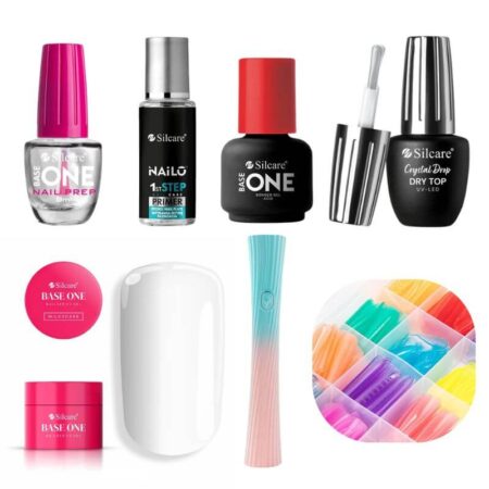 Kit de gel com Moldes Dual Forms F1+ Mini Lâmpada LED/UV- Gel de construção Milkshake 100g UV Silcare - sem TPO