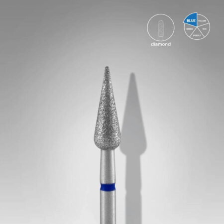 Broca diamantada para pele "pera" pontiaguda azul EXPERT diâmetro 4 mm, parte útil 12 mm (FA100B040/12) - Staleks